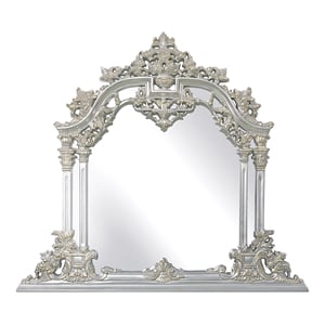 Bowery Hill MDF Wood Ample Mirror with Scrolled Floral in Silver