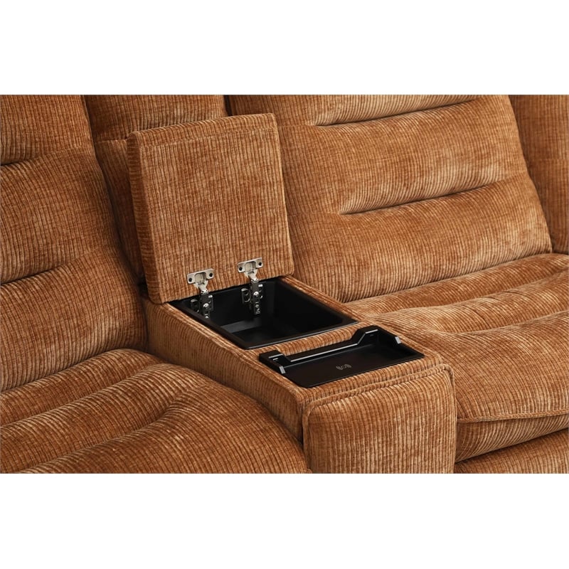 Bowery Hill Chenille Fabric Power Motion Sectional Sofa with USB Port in Orange