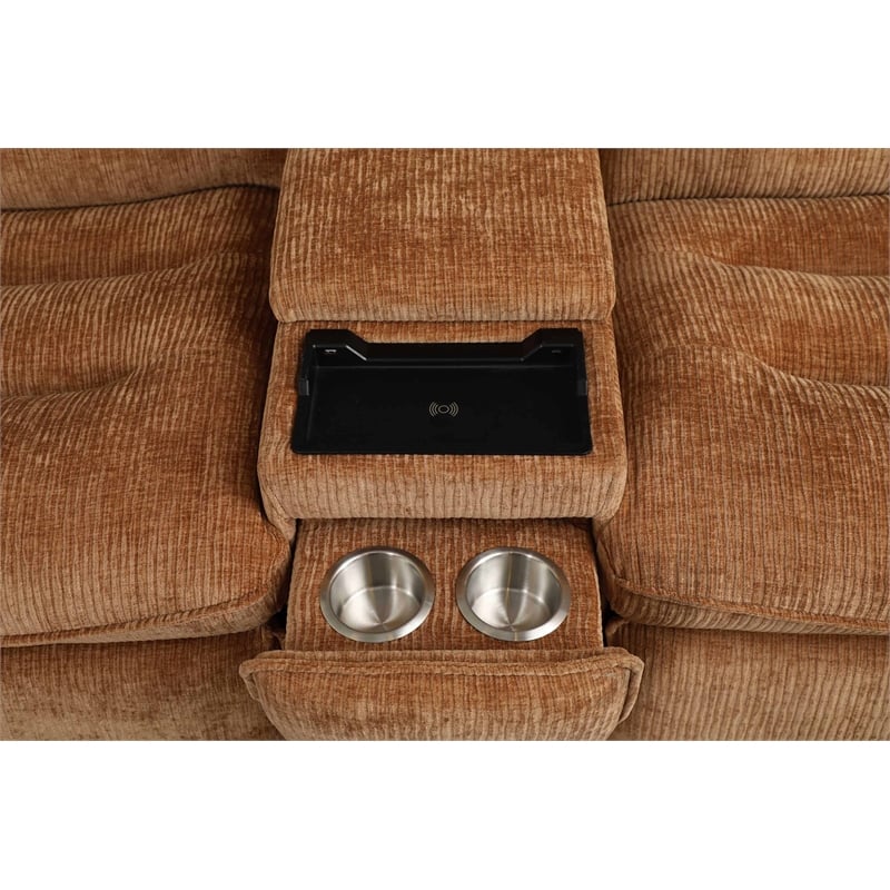 Bowery Hill Chenille Fabric Power Motion Sectional Sofa with USB Port in Orange