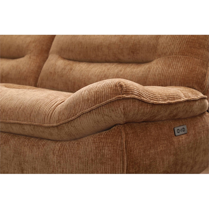 Bowery Hill Chenille Fabric Power Motion Sectional Sofa with USB Port in Orange