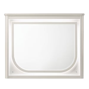 Bowery Hill Wood Rectangular Beveled Mirror with LED in Pearl White