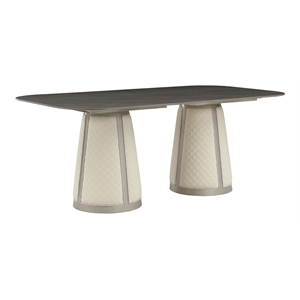 Bowery Hill Wood Dining Table with Sintered Stone Top in Gray & Champagne