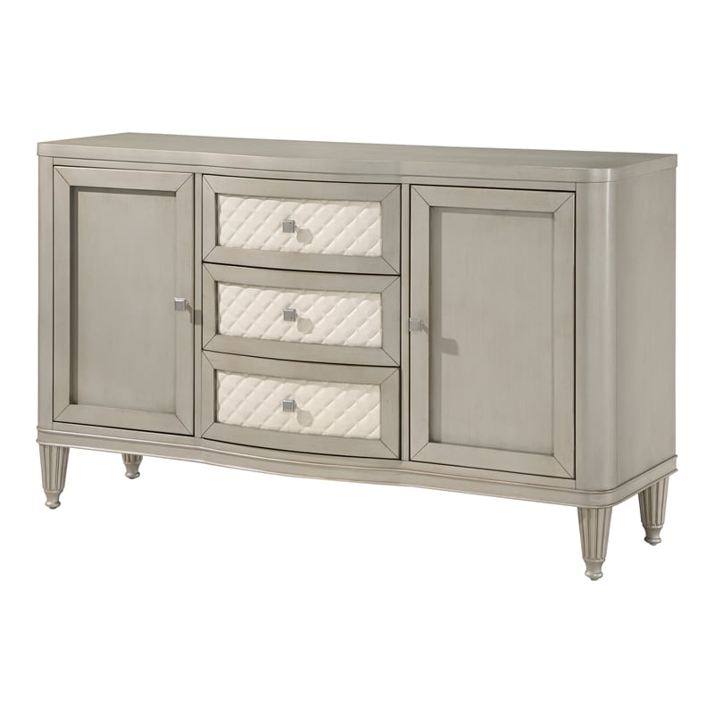 Bowery Hill 3-Drawer Wood Storage Server with Fluted Legs in Champagne Gray