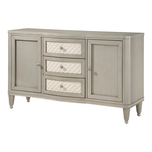 Bowery Hill 3-Drawer Wood Storage Server with Fluted Legs in Champagne Gray