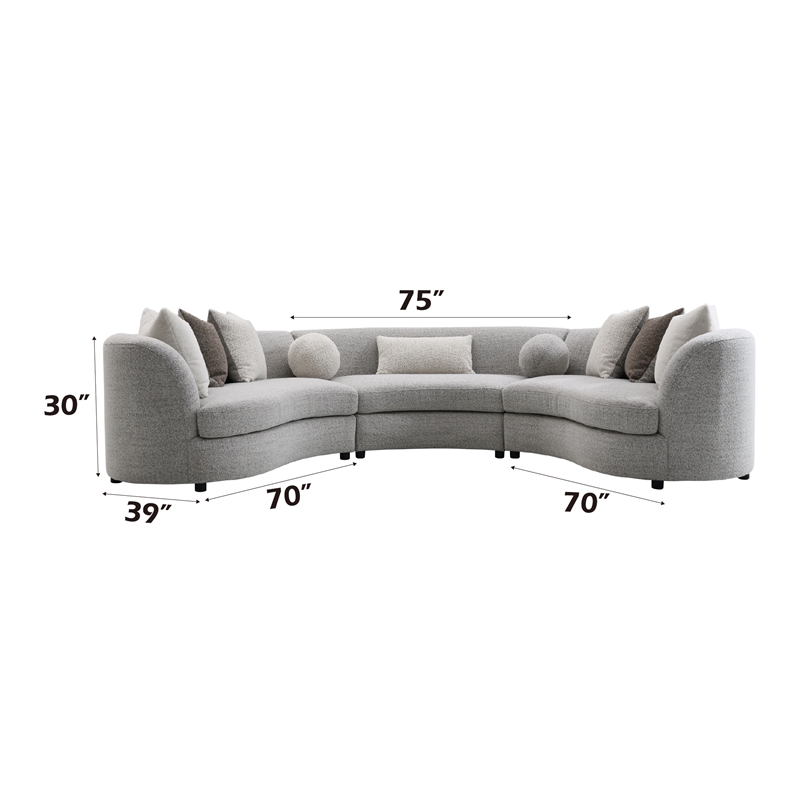Bowery Hill Fabric Upholstered Sectional Sofa with 9 Pillows in Gray