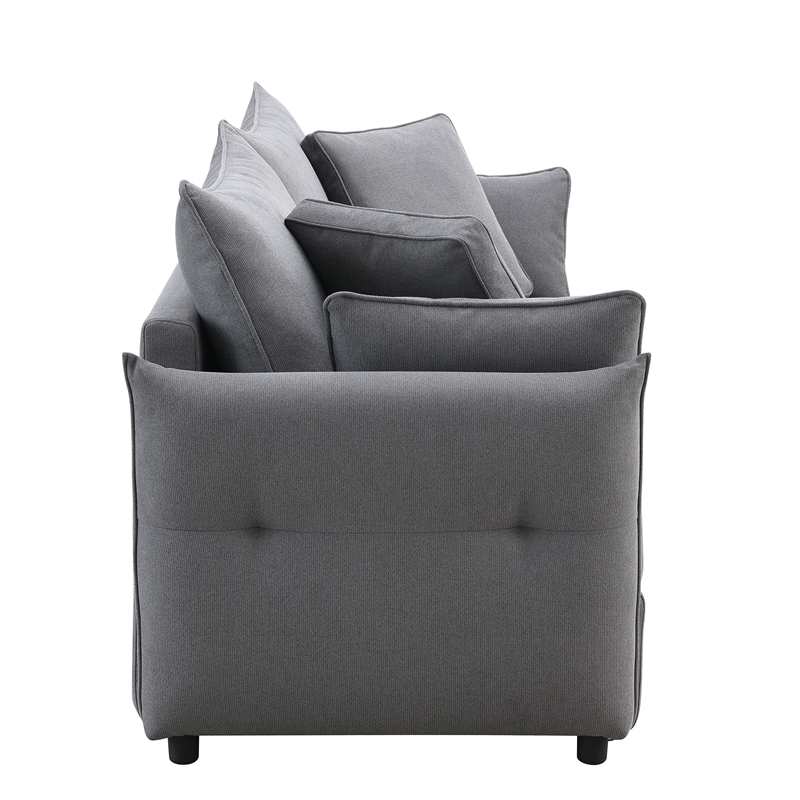 Bowery Hill Fabric Upholstered Sofa with Pull-Out Sleeper and 4 Pillows in Gray