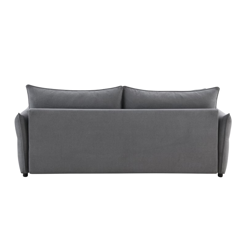 Bowery Hill Fabric Upholstered Sofa with Pull-Out Sleeper and 4 Pillows in Gray