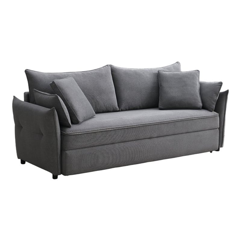 Bowery Hill Fabric Upholstered Sofa with Pull-Out Sleeper and 4 Pillows in Gray