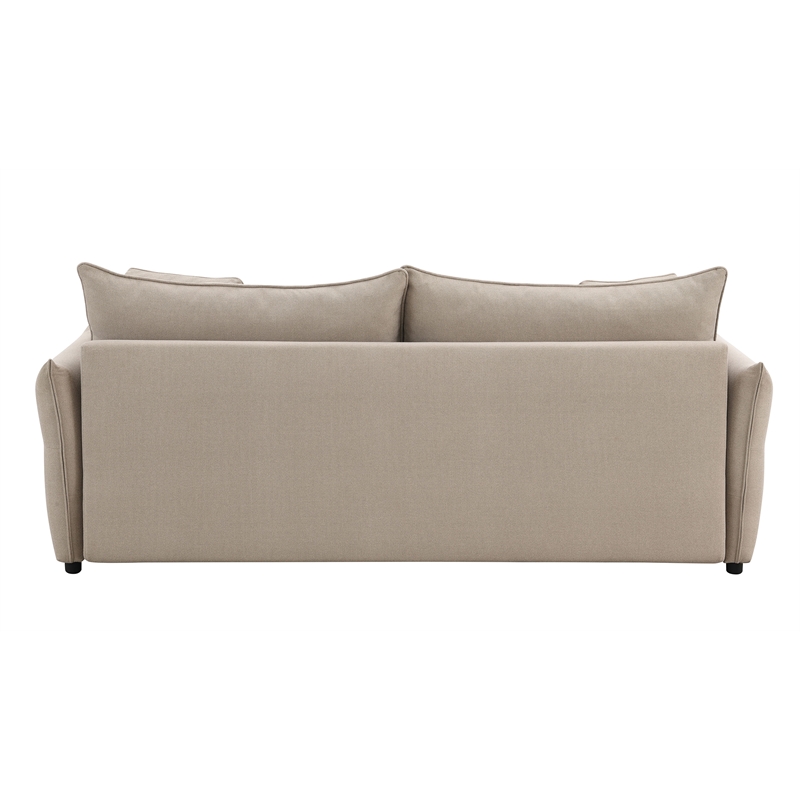 Bowery Hill Fabric Upholstered Sofa with Full Size Sleeper & 4 Pillows in Beige