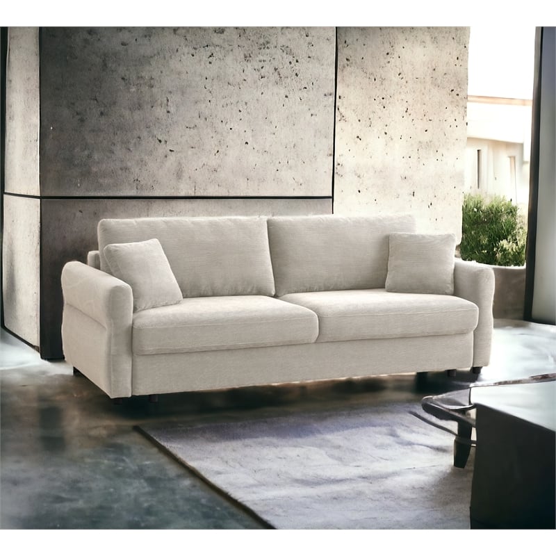 Bowery Hill Fabric Upholstered Sofa with Queen Size Sleeper & 2 Pillows in Beige