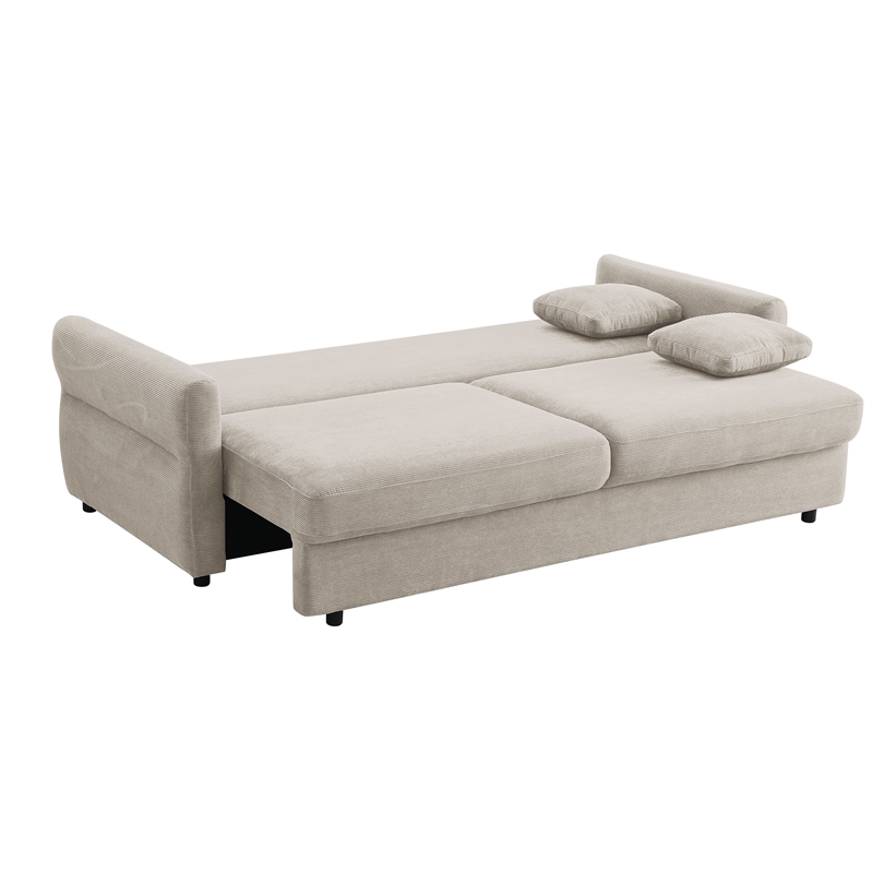 Bowery Hill Fabric Upholstered Sofa with Queen Size Sleeper & 2 Pillows in Beige