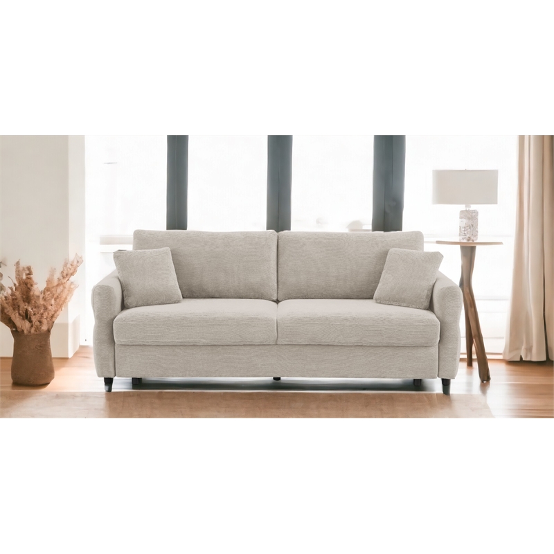 Bowery Hill Fabric Upholstered Sofa with Queen Size Sleeper & 2 Pillows in Beige