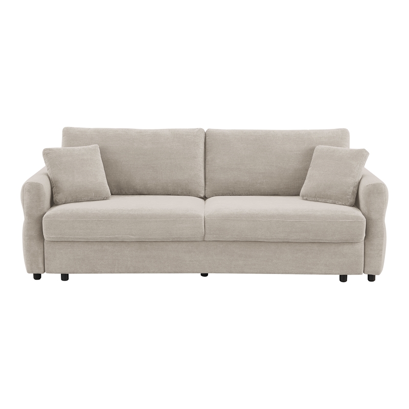 Bowery Hill Fabric Upholstered Sofa with Queen Size Sleeper & 2 Pillows in Beige