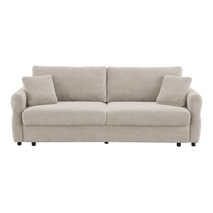 Bowery Hill Fabric Upholstered Sofa with Queen Size Sleeper & 2 Pillows in Beige
