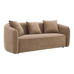 Bowery Hill Contemporary Chenille Upholstered Sofa with 3 Pillows in Brown