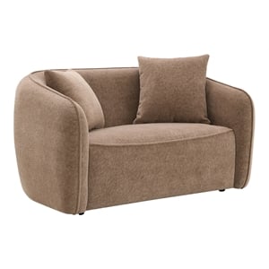 Bowery Hill Chenille Fabric Upholstered Loveseat with 2 Pillows in Brown