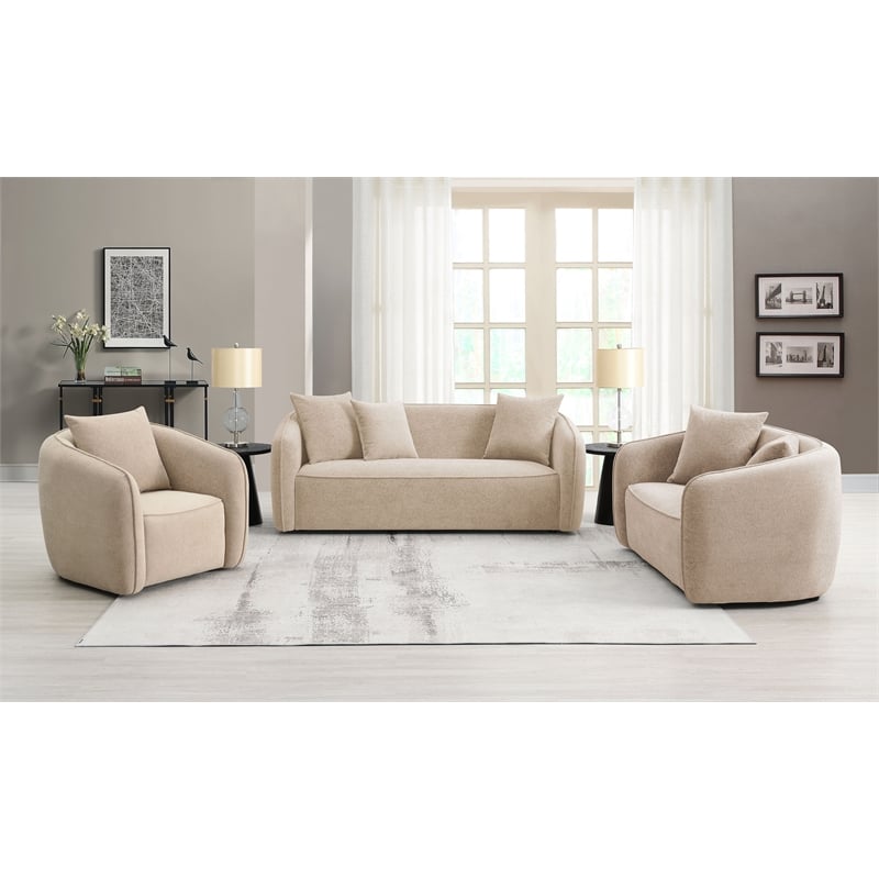 Bowery Hill Chenille Fabric Upholstered Loveseat with 2 Pillows in Beige