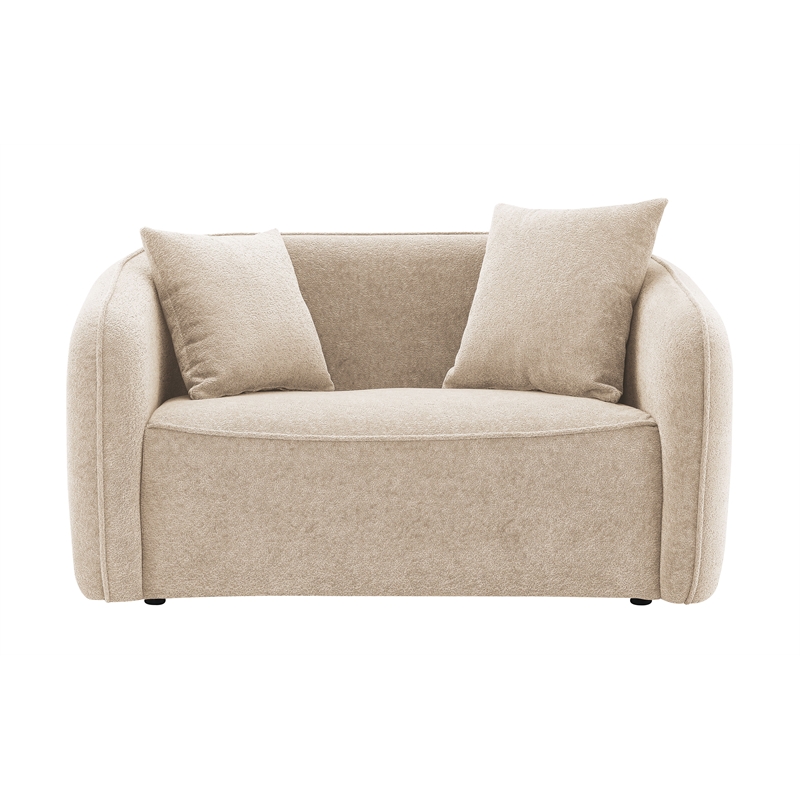 Bowery Hill Chenille Fabric Upholstered Loveseat with 2 Pillows in Beige