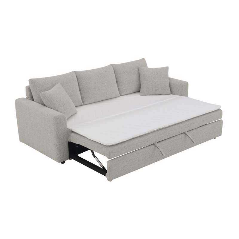 Bowery Hill Fabric Upholstered Sofa with Sleeper and 2 Pillows in Beige