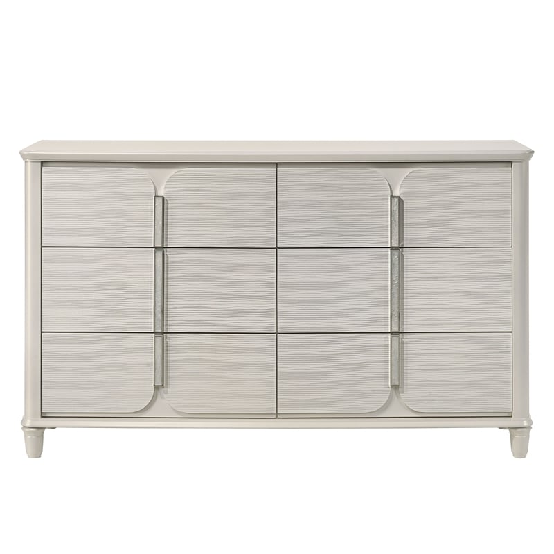 Bowery Hill Wood 6-Drawer Dresser with Hidden Jewelry Tray in Pearl White