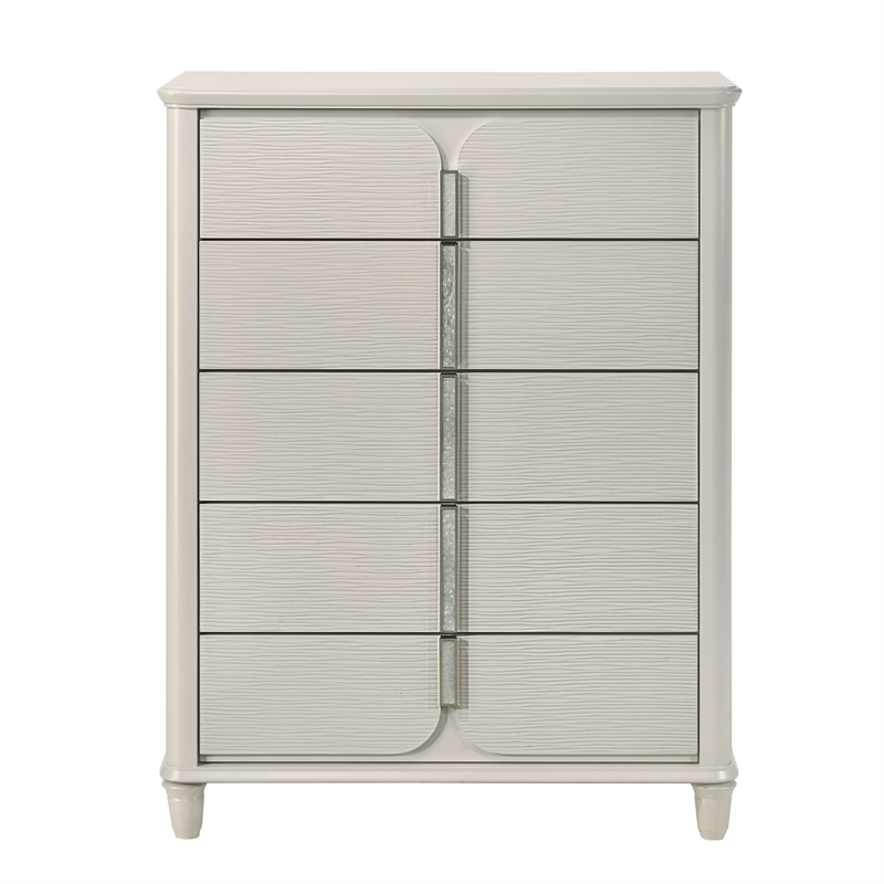 Bowery Hill Wood 5-Drawer Chest with Acrylic Legs in Pearl White