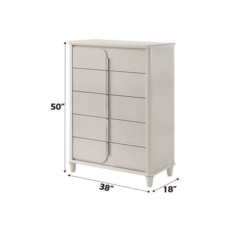 Bowery Hill Wood 5-Drawer Chest with Acrylic Legs in Pearl White
