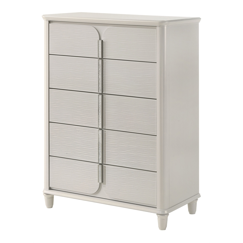 Bowery Hill Wood 5-Drawer Chest with Acrylic Legs in Pearl White