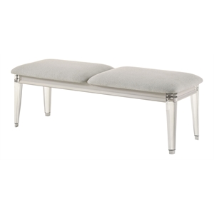 Bowery Hill Wood Bench with Acrylic Legs in Light Gray & Pearl White