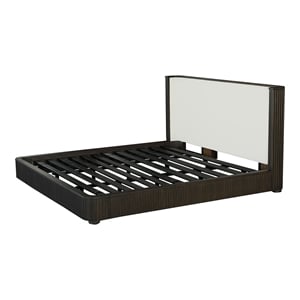 Bowery Hill Contemporary Fabric Upholstered Queen Bed in White & Espresso
