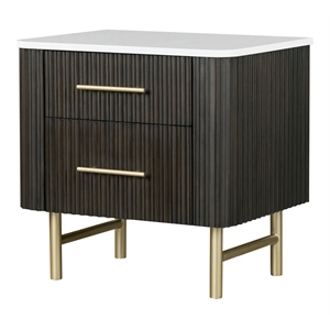 Bowery Hill Wood 2-Drawer Nightstand with Marble Top in White & Espresso