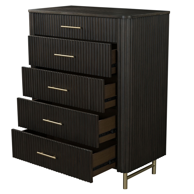 Bowery Hill Wood 5-Drawer Chest with Gold Metal Legs in Espresso