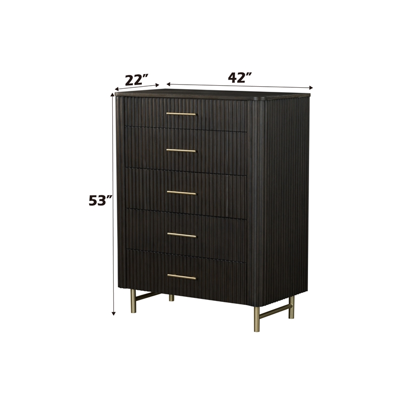 Bowery Hill Wood 5-Drawer Chest with Gold Metal Legs in Espresso