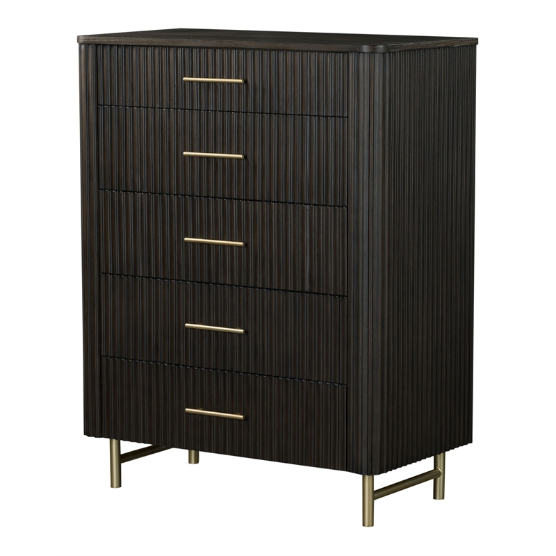 Bowery Hill Wood 5-Drawer Chest with Gold Metal Legs in Espresso