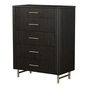 Bowery Hill Wood 5-Drawer Chest with Gold Metal Legs in Espresso