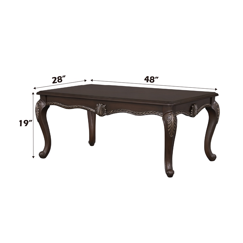 Bowery Hill Wood Rectangular Coffee Table with Floral Trim in Cherry