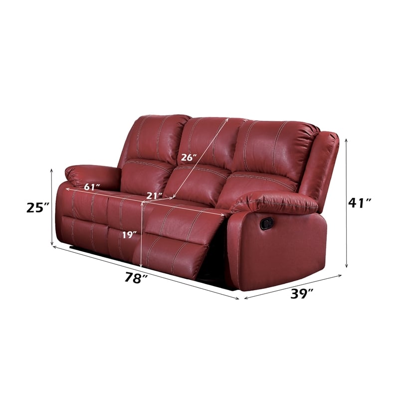 Bowery Hill Contemporary Motion Sofa in Red Synthetic Leather