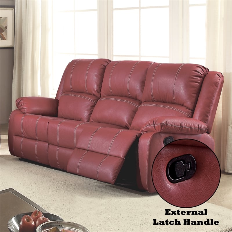Bowery Hill Contemporary Motion Sofa in Red Synthetic Leather