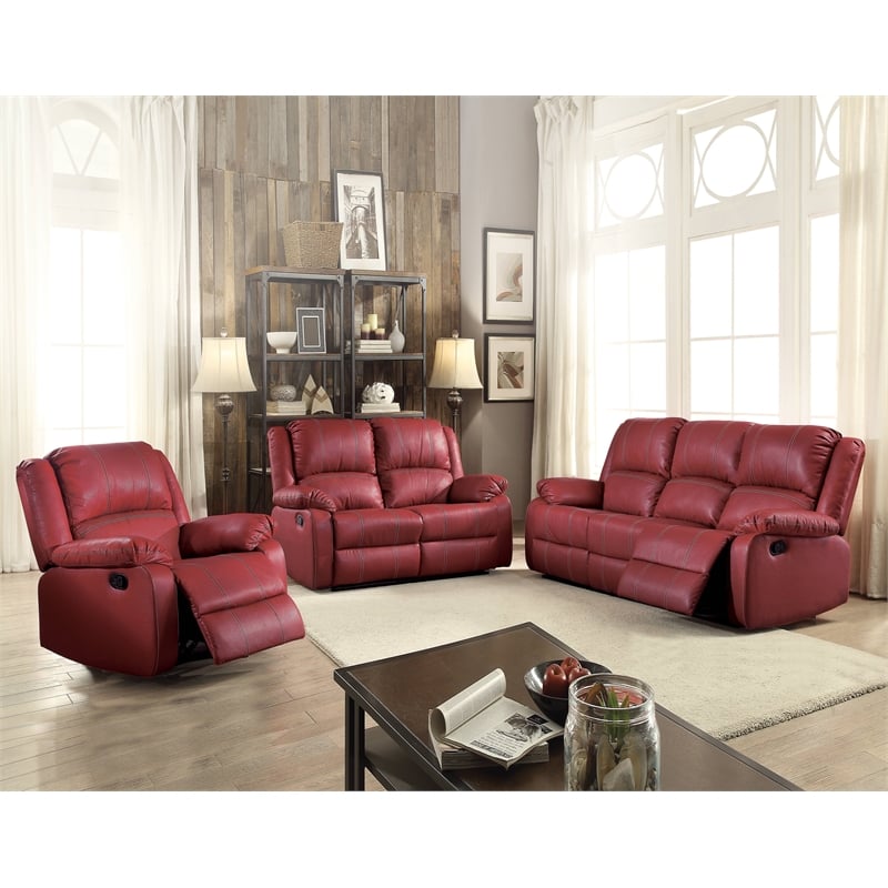Bowery Hill Contemporary Motion Sofa in Red Synthetic Leather