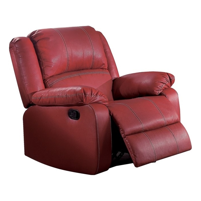 Bowery Hill Contemporary Motion Rocker Recliner in Red Synthetic Leather