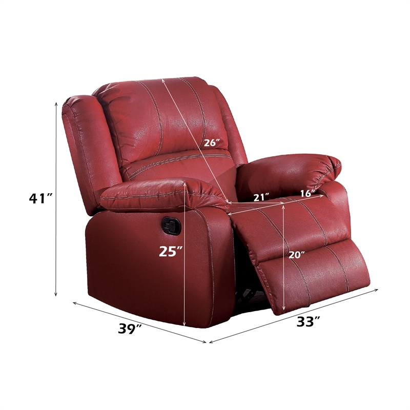 Bowery Hill Contemporary Motion Rocker Recliner in Red Synthetic Leather