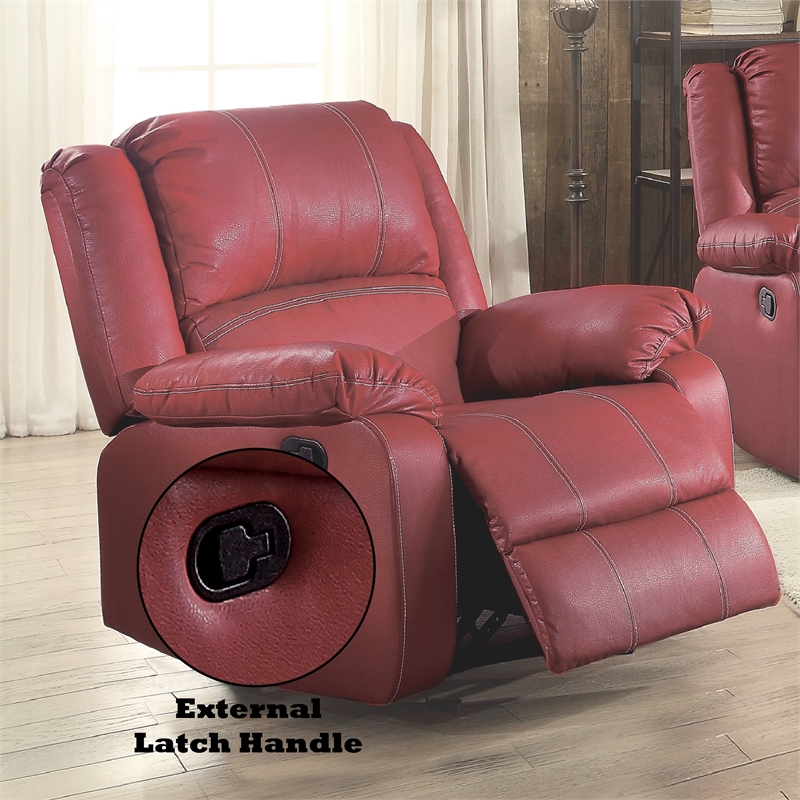 Bowery Hill Contemporary Motion Rocker Recliner in Red Synthetic Leather
