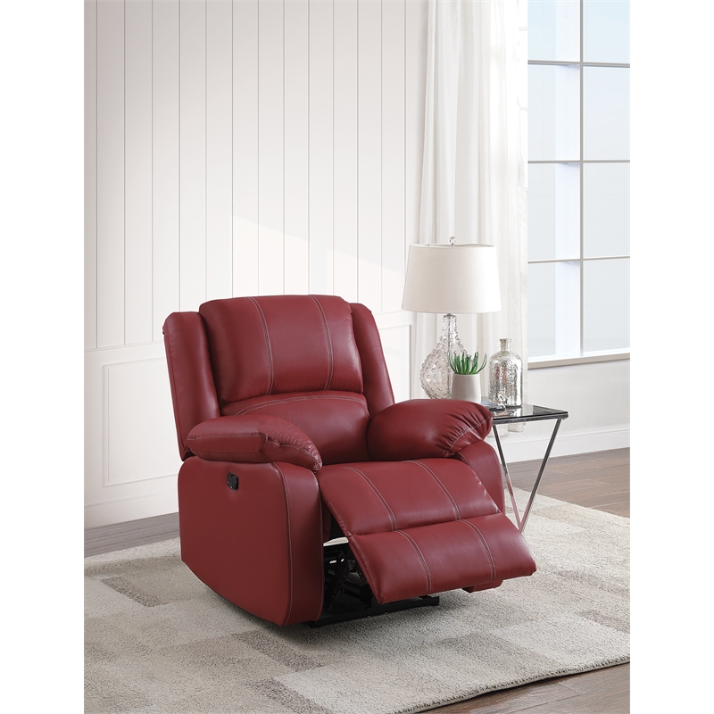 Bowery Hill Contemporary Motion Rocker Recliner in Red Synthetic Leather