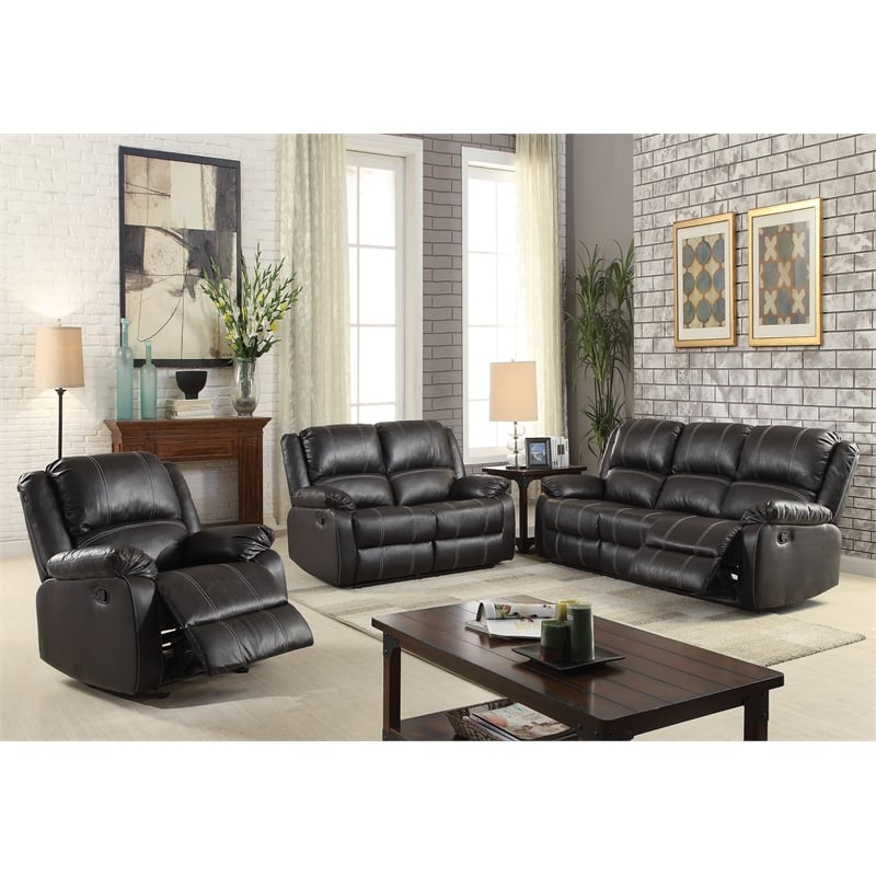 Bowery Hill Contemporary Motion Sofa in Black Synthetic Leather