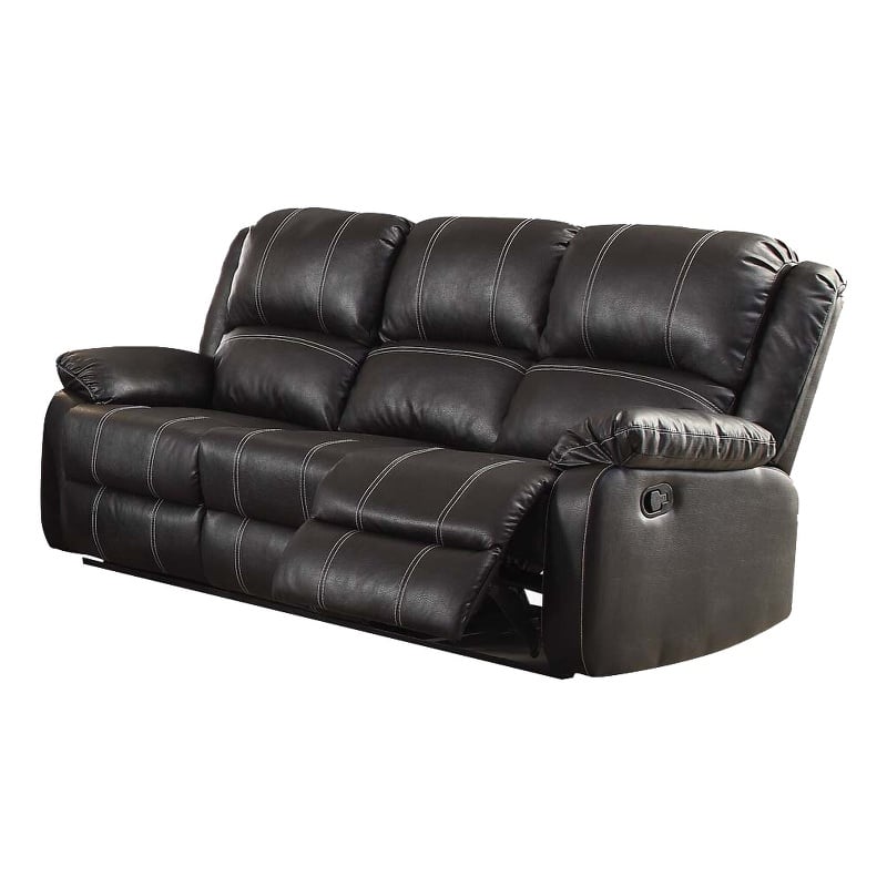 Bowery Hill Contemporary Motion Sofa in Black Synthetic Leather