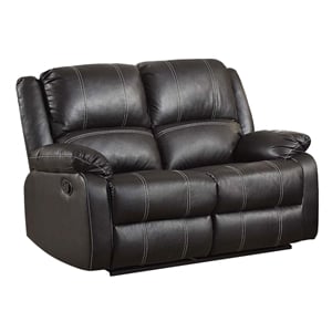 Bowery Hill Contemporary Motion Loveseat in Black Synthetic Leather