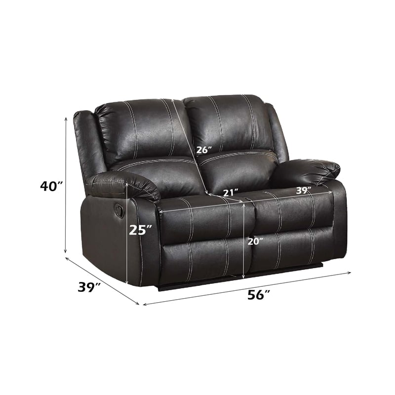 Bowery Hill Contemporary Motion Loveseat in Black Synthetic Leather