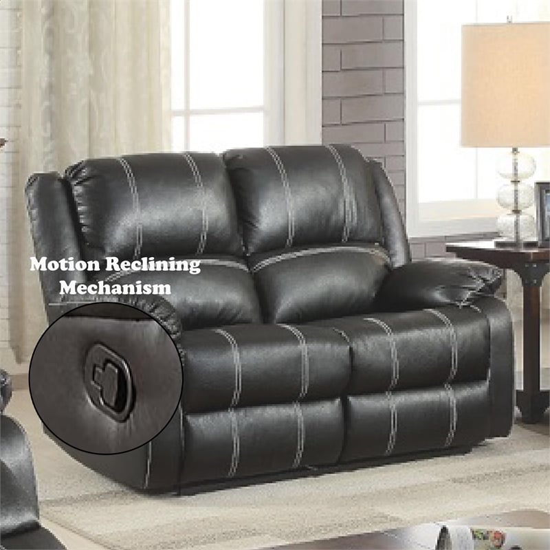 Bowery Hill Contemporary Motion Loveseat in Black Synthetic Leather