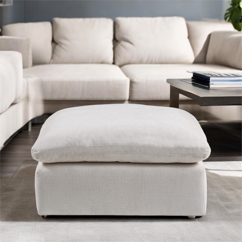 Bowery Hill Contemporary Wooden Frame Modular Ottoman in Ivory Linen