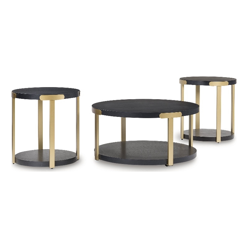 Bowery Hill Contemporary Engineered Wood Black Finish Table - Set of 3