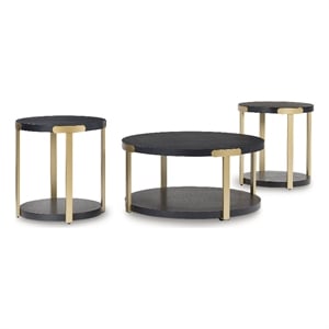 Bowery Hill Contemporary Engineered Wood Black Finish Table - Set of 3